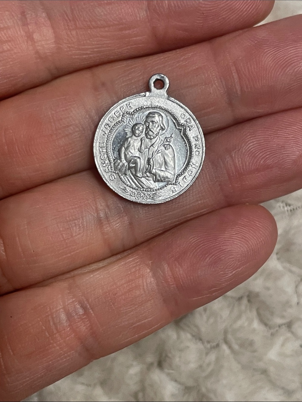 Vintage Silver Saint Joseph Religious Medal Pendant - Silver